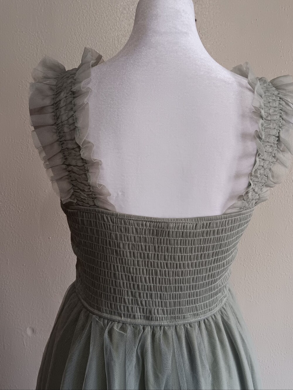 Fairycore Tiered Tulle Slip On Maxi Dress in Sage Green Pretty Garden Size Small - Picture 6 of 12